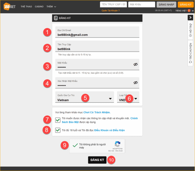 Làm thế nào để đăng ký tài khoản 188bet.com cá cược